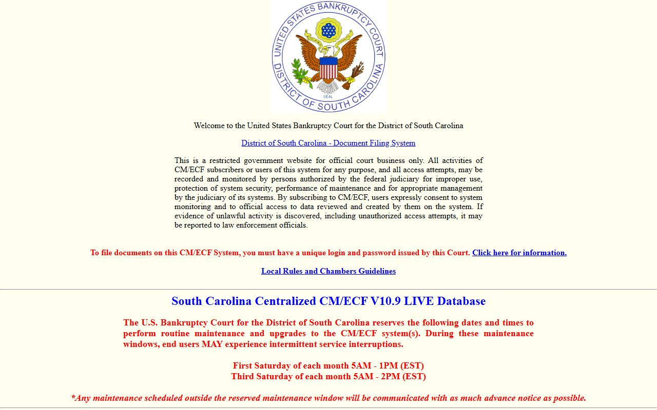 Cherokee County Circuit Court separate South Carolina Bankruptcy CM ECF system