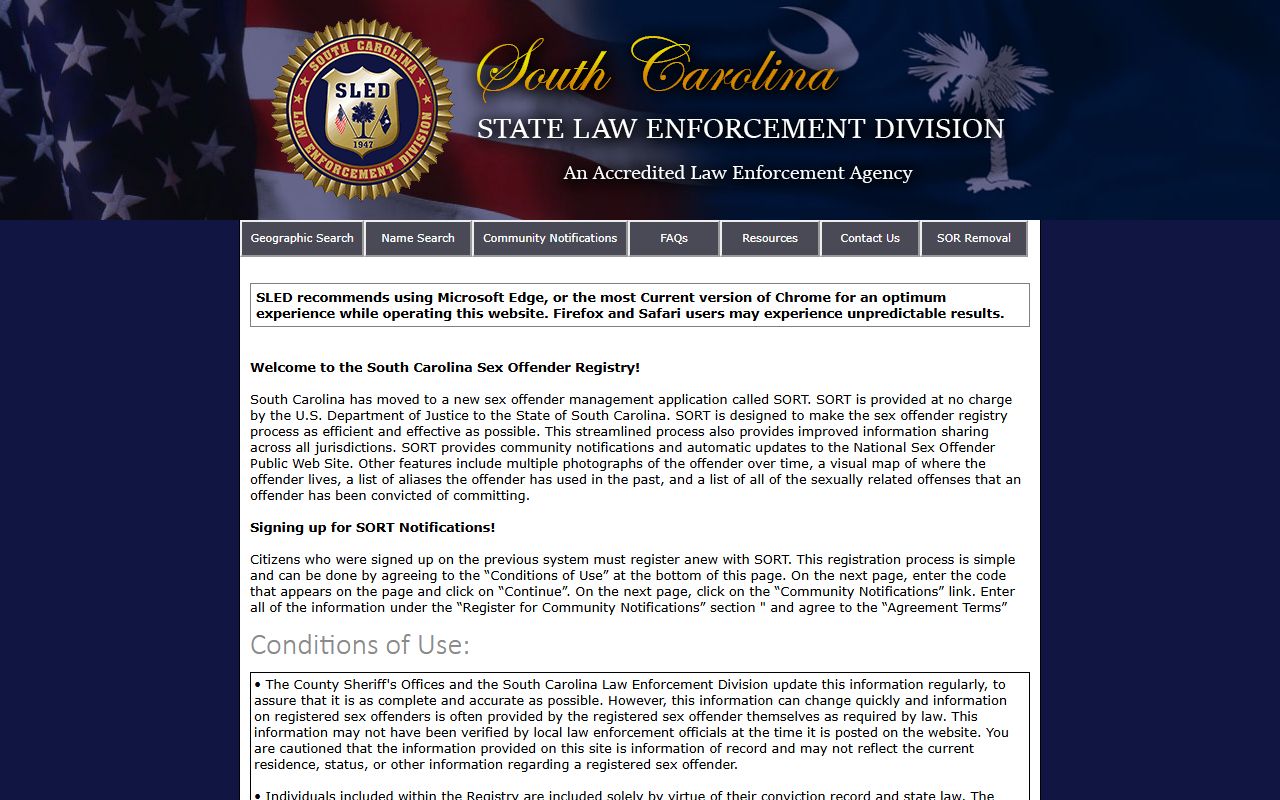 Cherokee County arrest records and court charges SLED sex offender registry