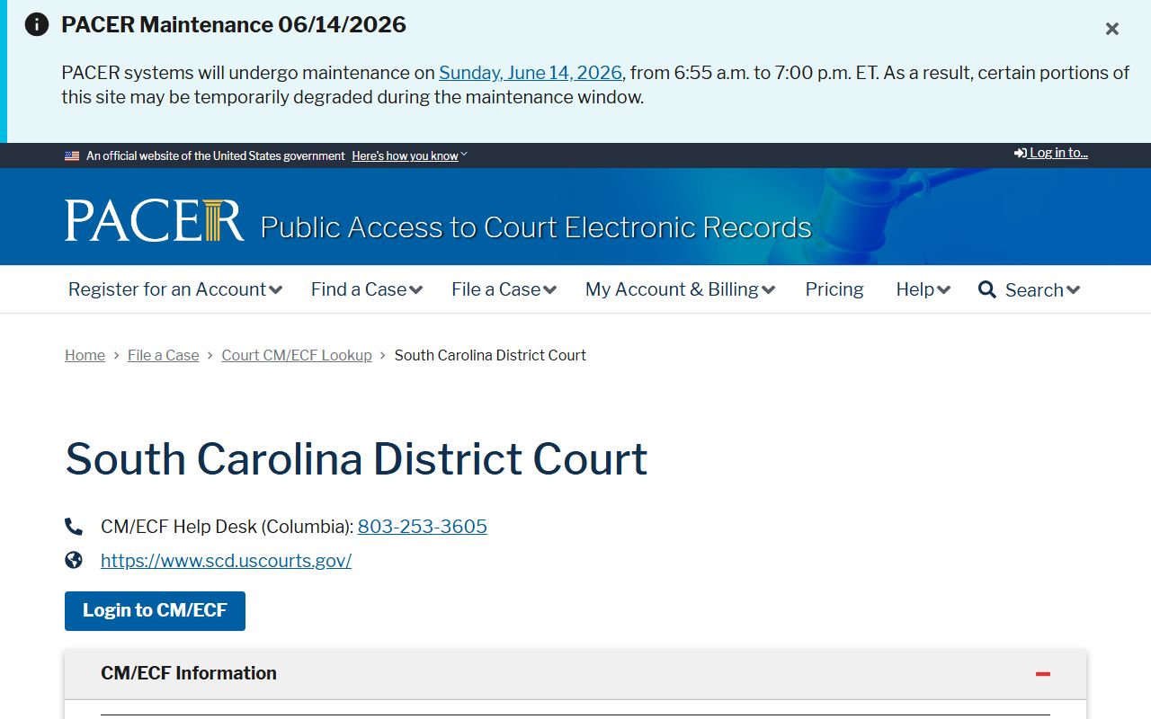 Cherokee County court dockets PACER South Carolina District Court lookup