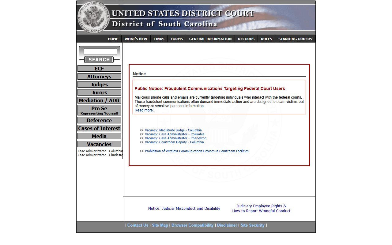 Cherokee County court dockets U.S. District Court South Carolina