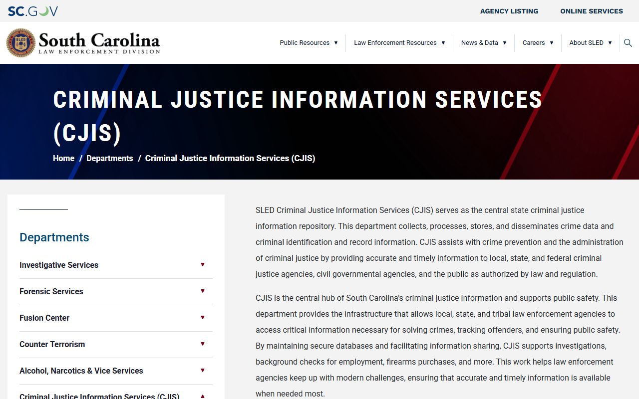 Cherokee County criminal court records SLED CJIS page
