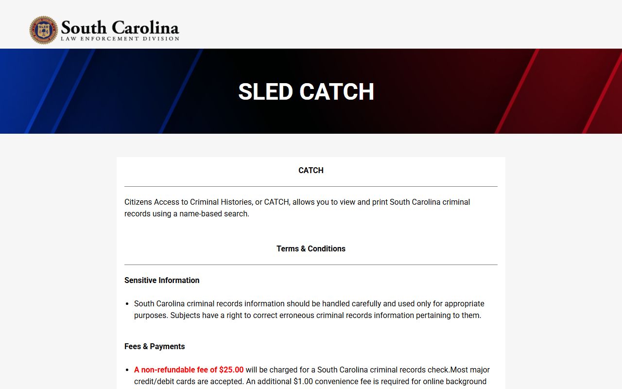 Cherokee County criminal court records SLED CATCH portal