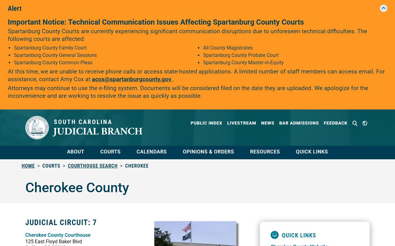 Cherokee County court records South Carolina Judicial Branch courthouse page