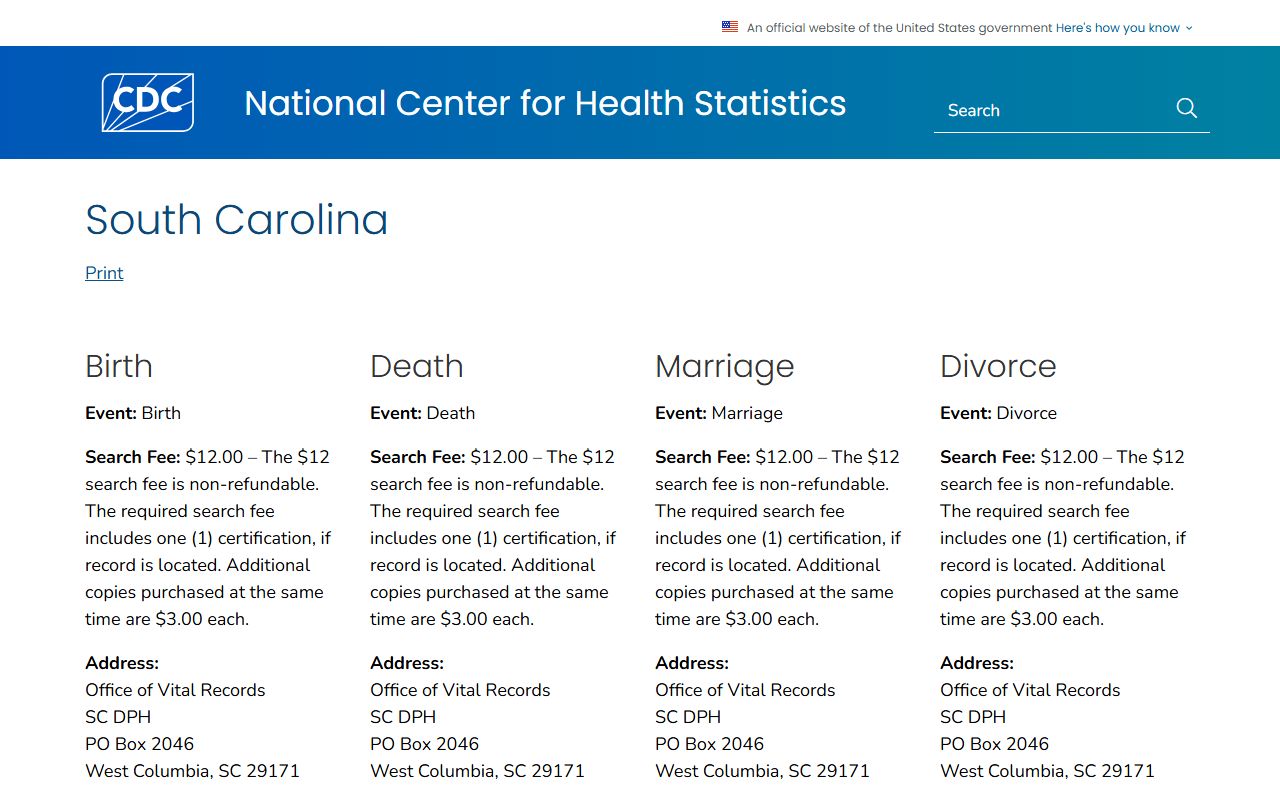 Cherokee County marriage and divorce records CDC South Carolina vital records guide