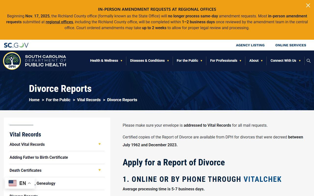 Cherokee County divorce records South Carolina DPH divorce reports
