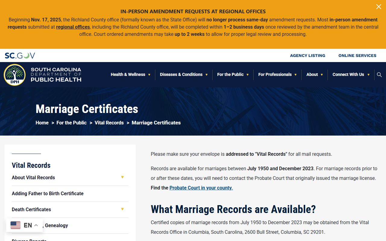 Cherokee County marriage records South Carolina DPH marriage certificates