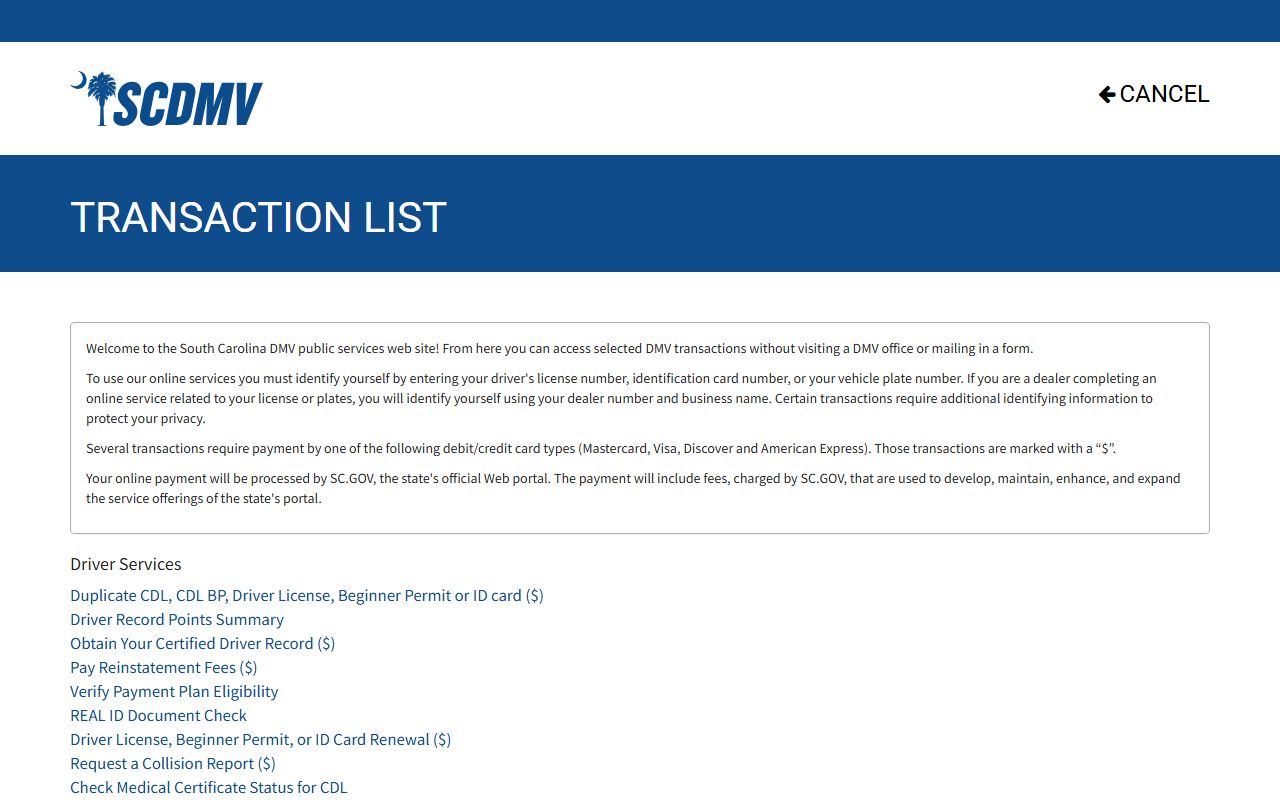 Cherokee County traffic court records SCDMV transaction list