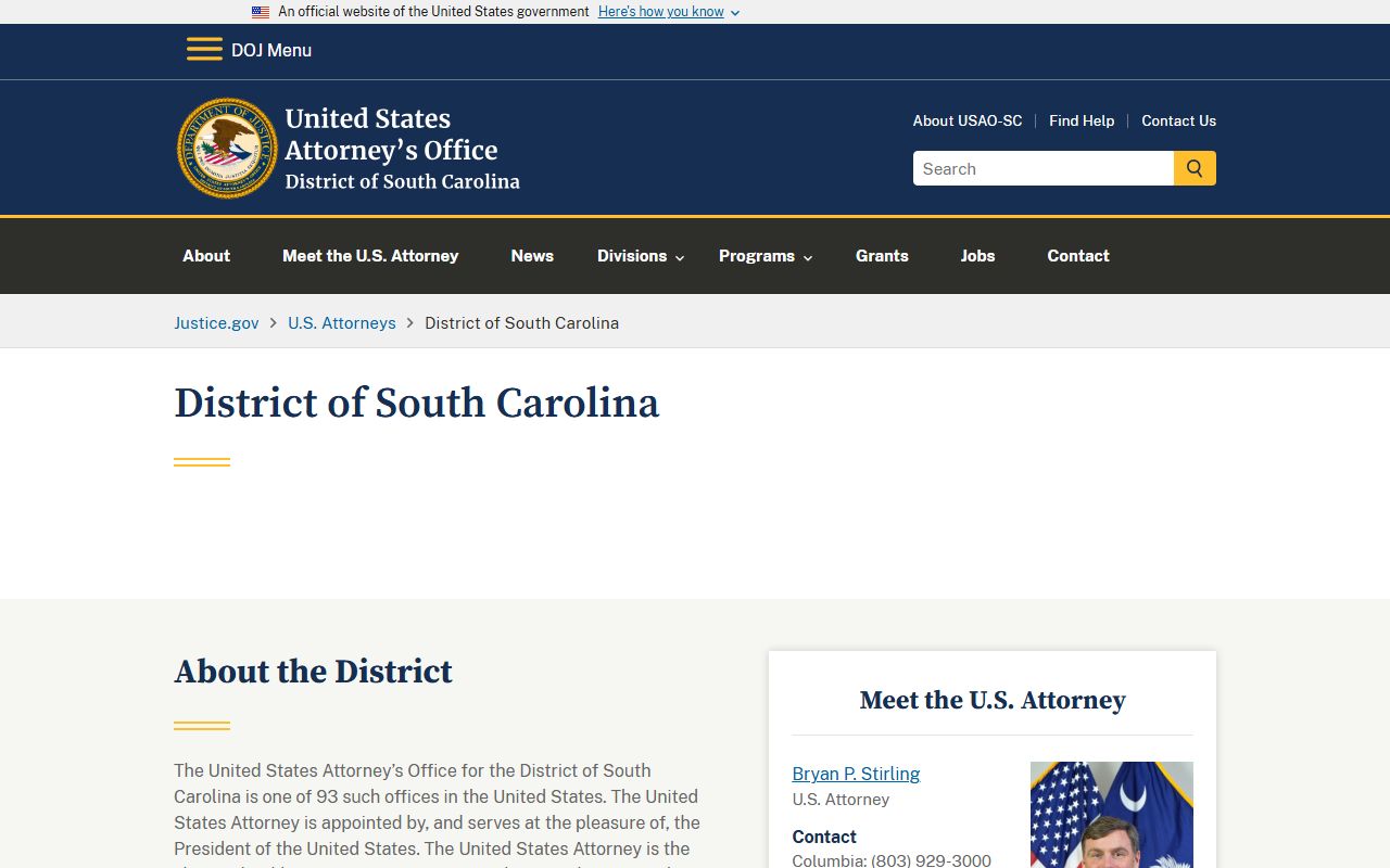 Cherokee County warrant search U.S. Attorney District of South Carolina